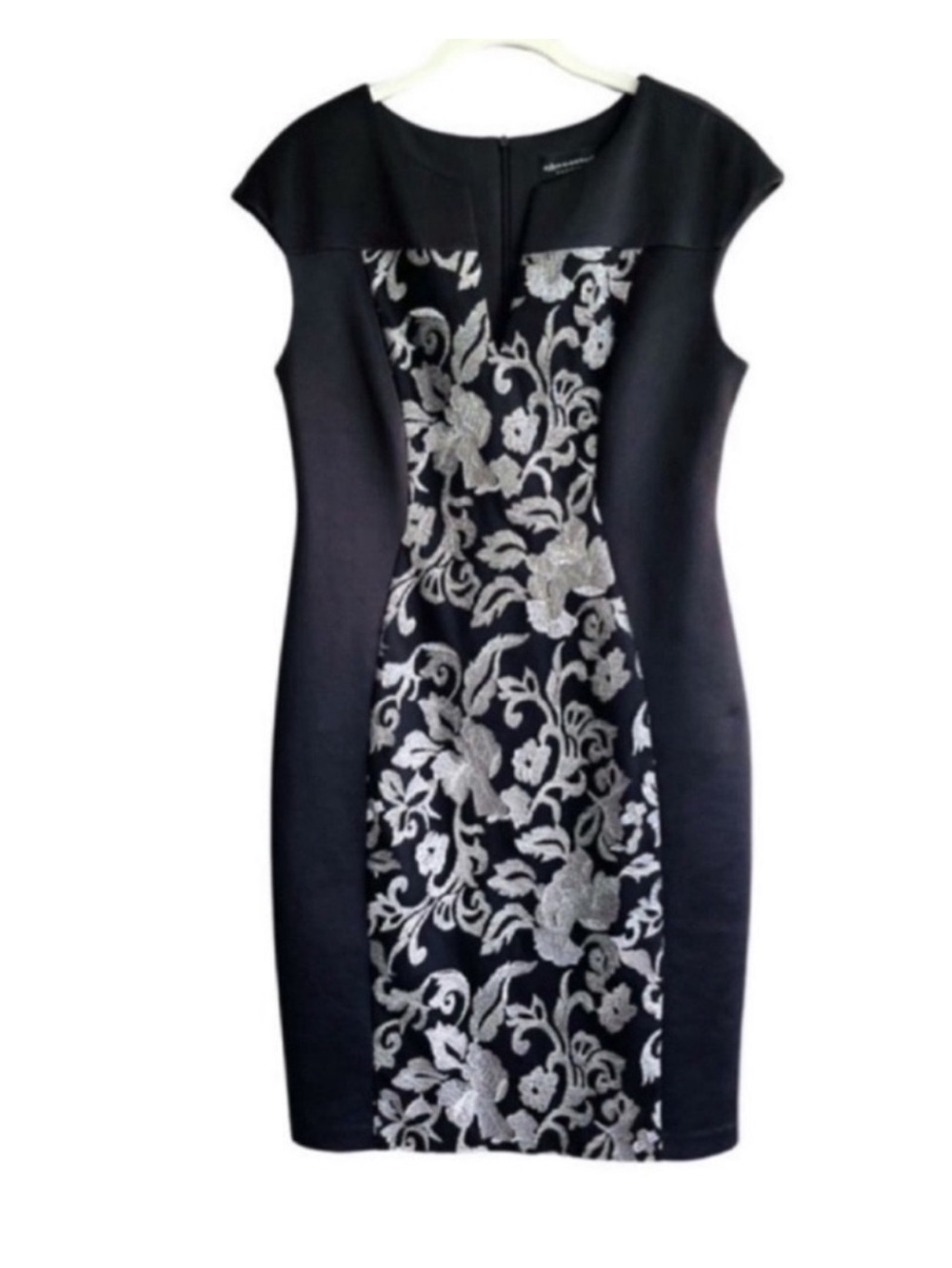 Connected Apparel Cap Sleeve Cocktail Dress Embroidered Sheath Black Size 8